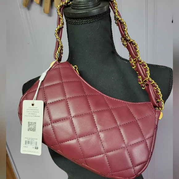 Urban expressions quilted shoulder bag gold tone metal-wine - Picture 5 of 12